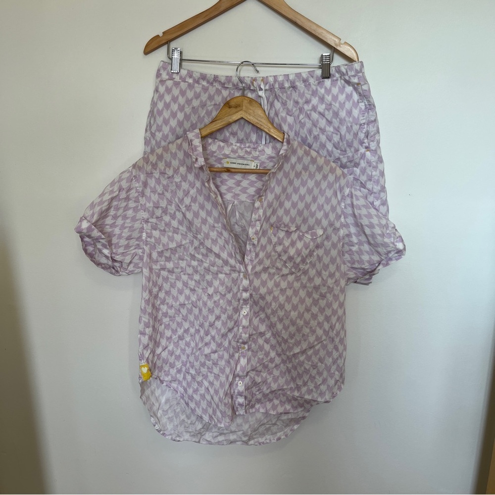 Kerri Rosenthal Purple Heart Short Sleeve Pajama Set Size Large